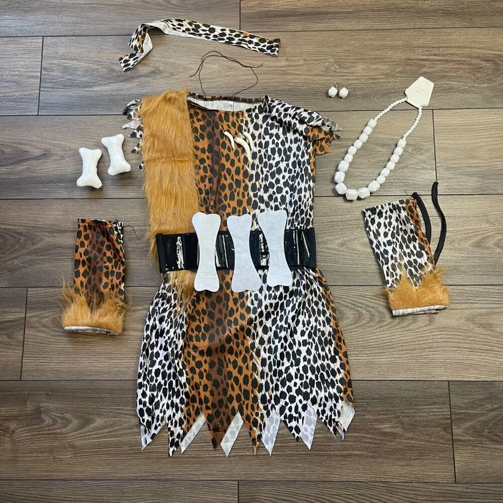 Cave Girl Costume Historical Stone Age‎ Girls M Halloween, Primitive Cosplay NEW